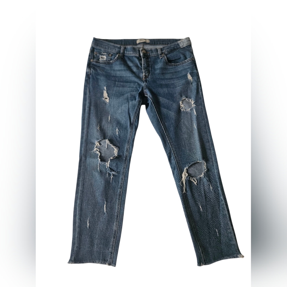 ZARA Distressed Raw Hem High Rise Cropped Jeans | SZ 6